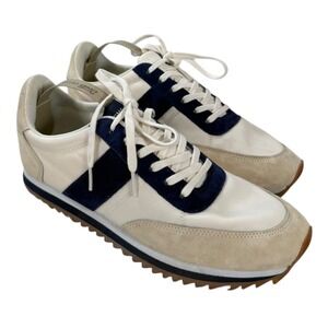 J.Crew Women Ivory Navy Blue Suede Leather Trainer Colorblock Sneakers 9.5H